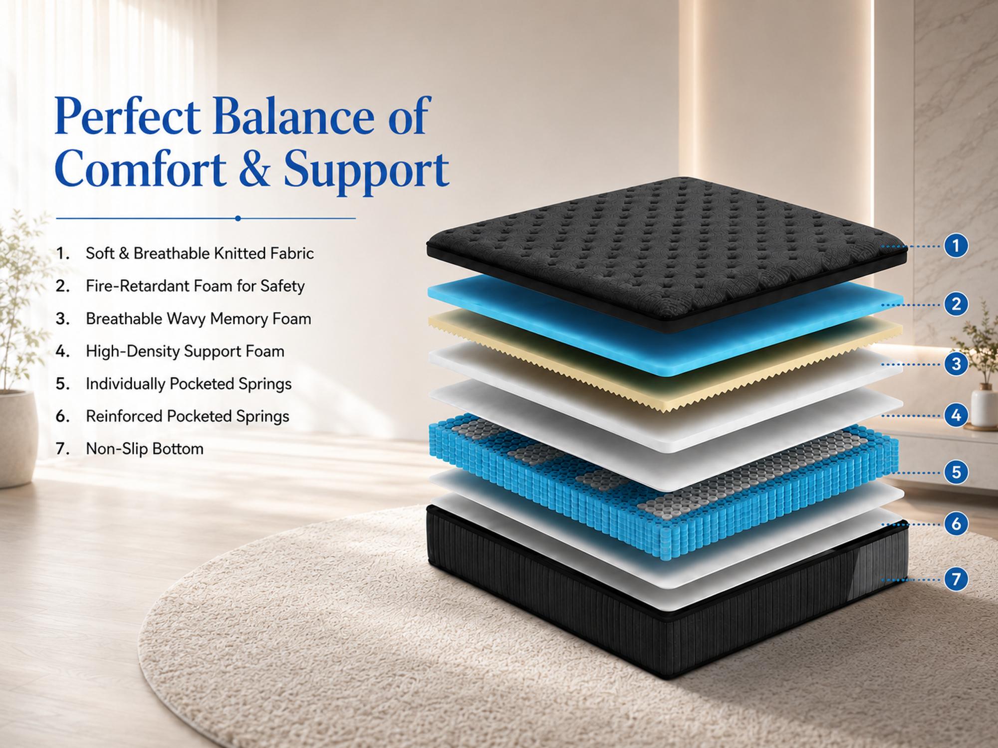 10/12/14 Inch Twin/Full//Queen/King , Fiberglass-Free Hybrid Mattress in a Box (Queen Size), Memory Foam & Pocket Spring, Pressure Relief, Motion Isolation, Zoned Back Support, Breathable Knit Cover, Soft Comfortable Black Mattress, Queen Size mattress