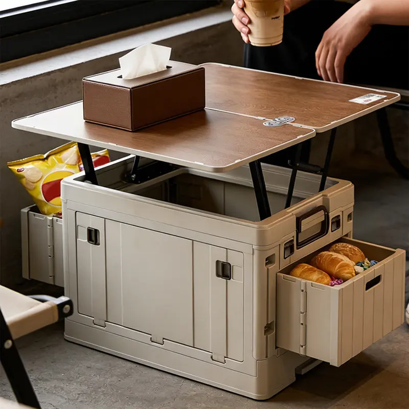 Caja de almacenamiento rectangular plegable para exteriores con tapa: organizador para el hogar transpirable, inodoro y con superficie ajustable.