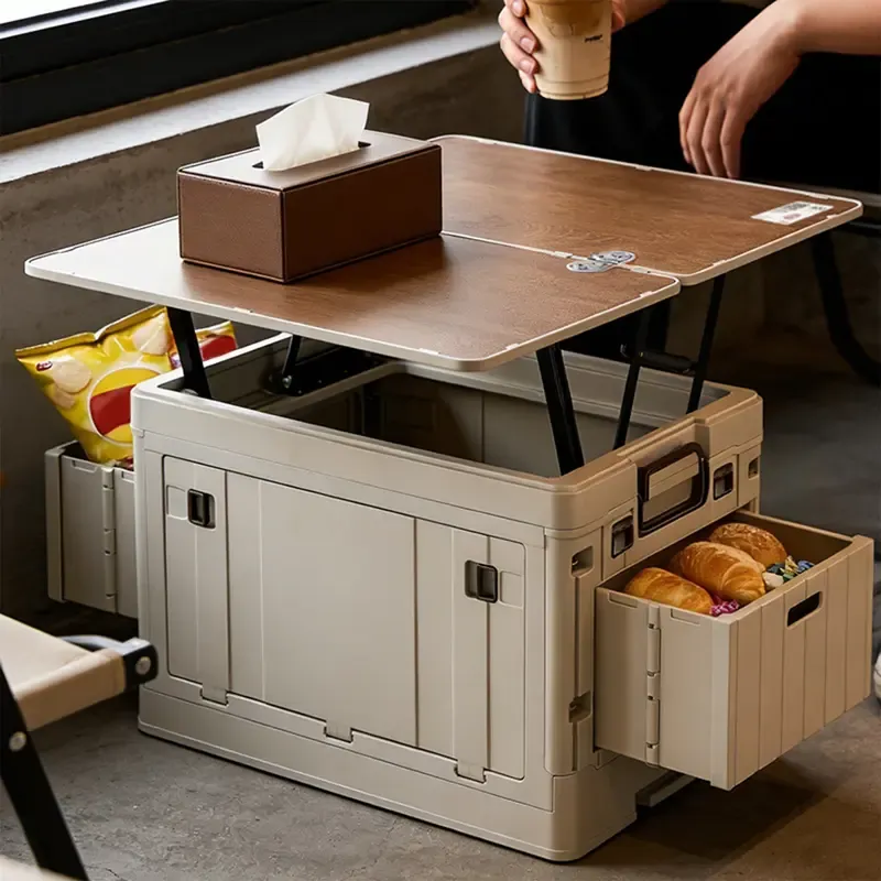 Caja de almacenamiento rectangular plegable para exteriores con tapa: organizador para el hogar transpirable, inodoro y con superficie ajustable.