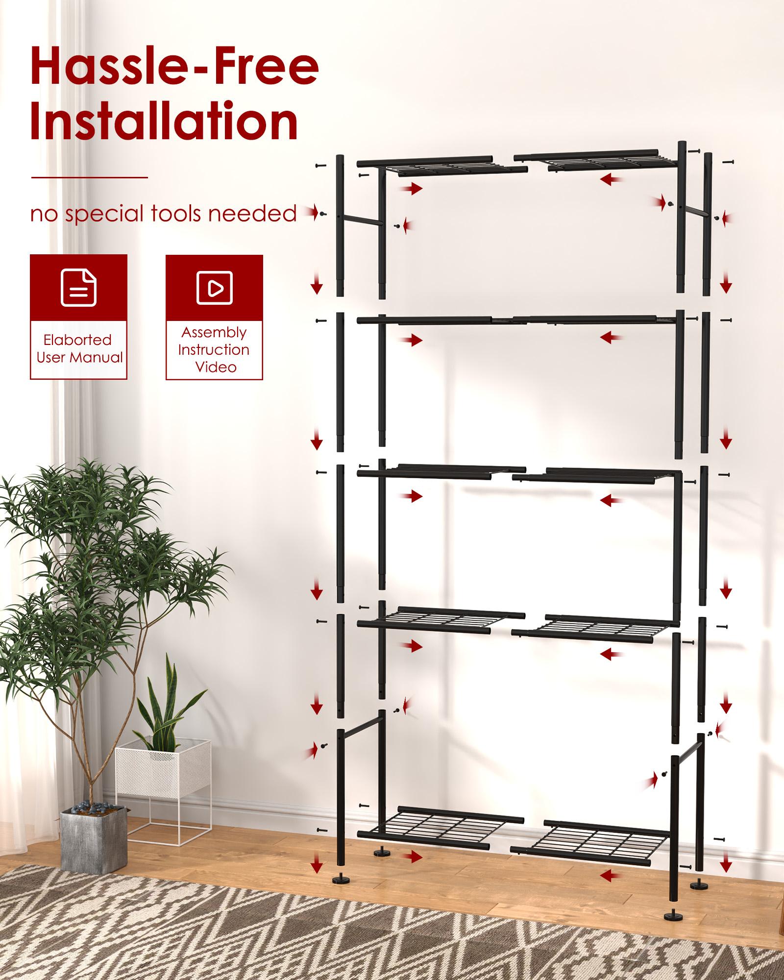 Storage Shelves - 5-Tier Metal Storage Shelves with Wall Anchoring Kit & Leveling Feet, Sturdy Steel Shelf Organizer for Kitchen, Laundry Room, Bathroom, 31.3" x 12.6" x 72", Black