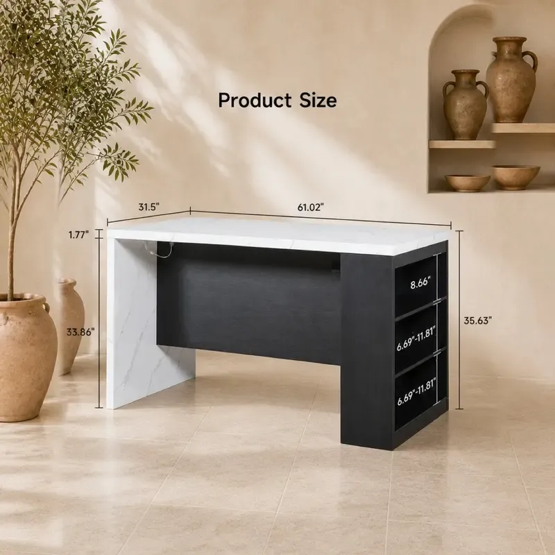 Isla de cocina de 61x31 pulgadas con luces LED y enchufes