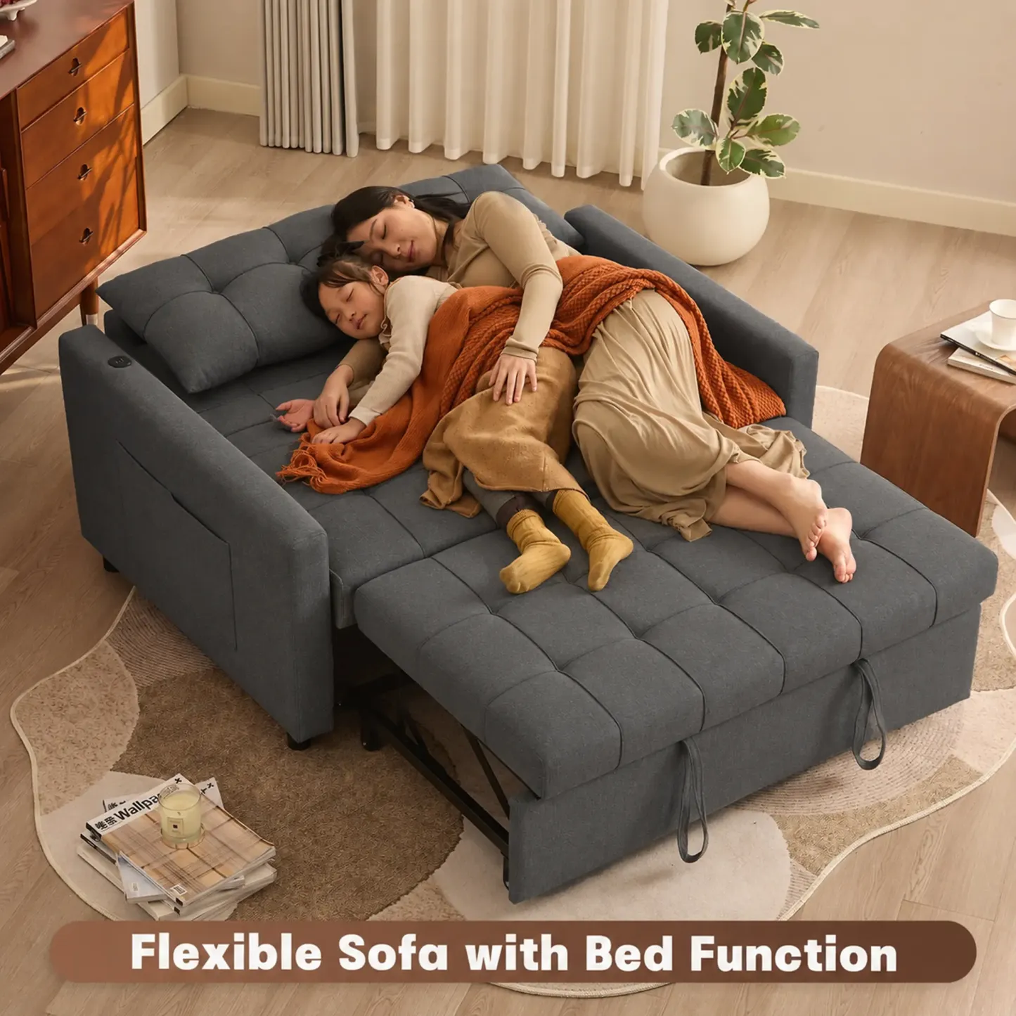 Sofá cama de 52" con cama extraíble, sofá, sofá cama convertible 3 en 1, sofá de dos plazas con respaldo ajustable sin escalones y bolsillo lateral, para sala de estar, dormitorio, apartamento, cama de día, sofás para sala