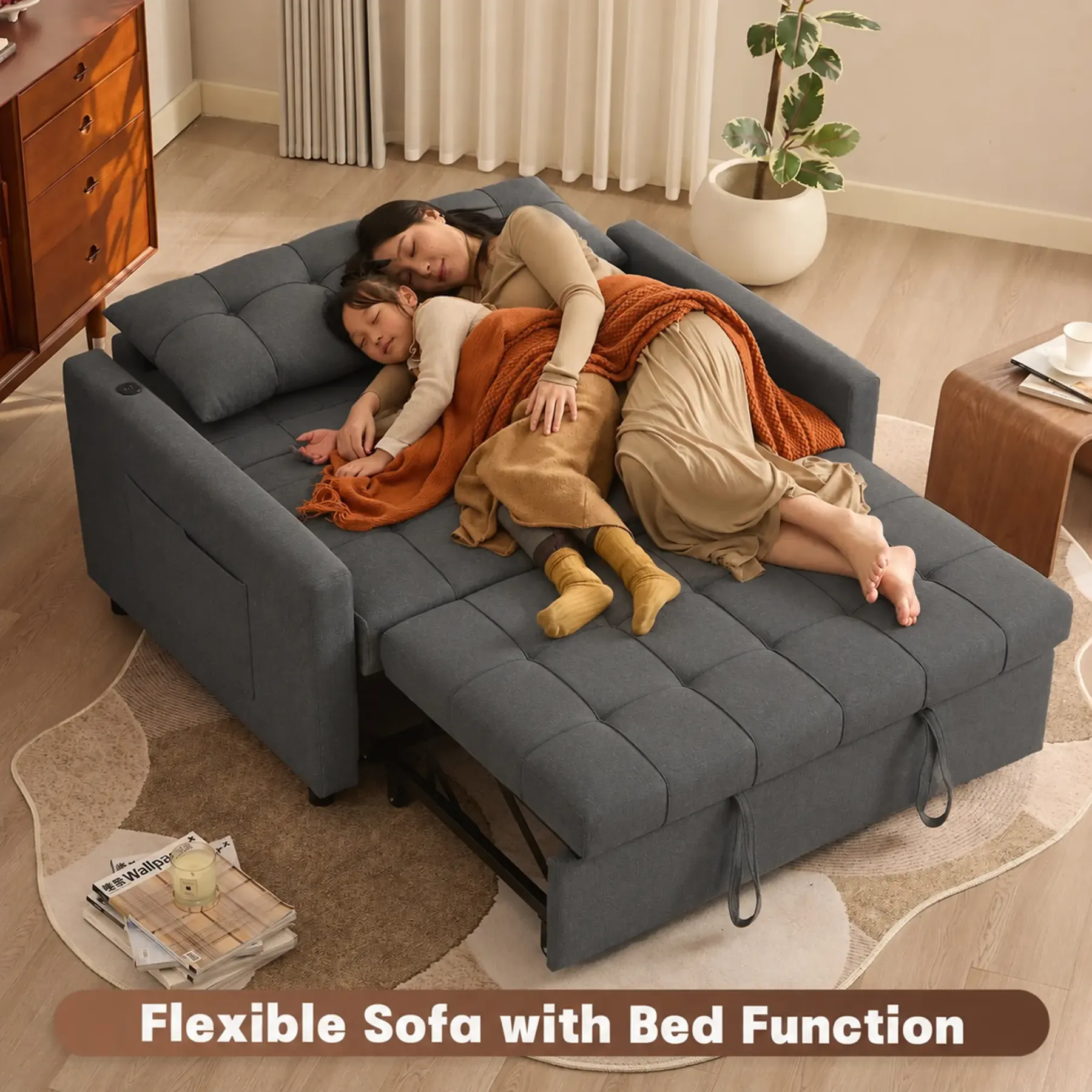 Sofá cama de 52" con cama extraíble, sofá, sofá cama convertible 3 en 1, sofá de dos plazas con respaldo ajustable sin escalones y bolsillo lateral, para sala de estar, dormitorio, apartamento, cama de día, sofás para sala