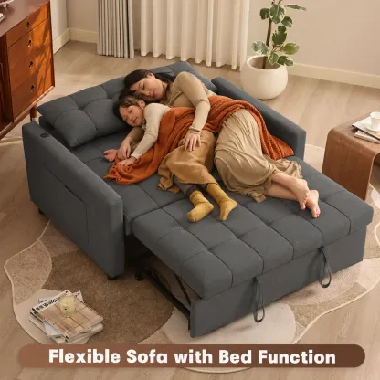 Sofá cama de 52" con cama extraíble, sofá, sofá cama convertible 3 en 1, sofá de dos plazas con respaldo ajustable sin escalones y bolsillo lateral, para sala de estar, dormitorio, apartamento, cama de día, sofás para sala