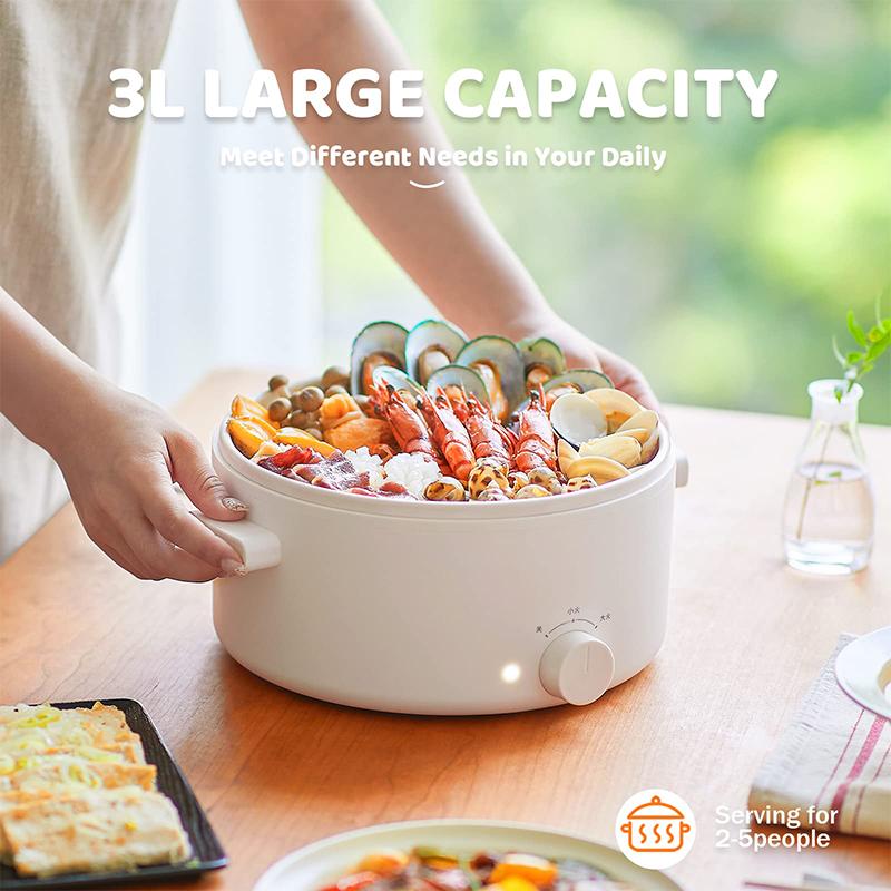 olayks Hot Pot Electric,2L Portable Electric Pot with Ceramic Non-stick Coating, Dual Power Multi-functional Romen Cooker for Steak, Pasta, Hot Pot, Ramen, Quick Heating and Overheat Protection Multi-Cooker Pressure Steamer,home essentials Steamboat Pot M