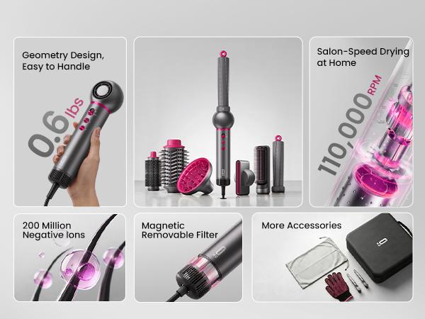 7-in-1 High-Speed Negative Ion Hot Air Styler & Blow Dryer Brush Set - Detachable Heads, Automatic Curler for Curly Hair, Straightening, Volumizing, Anti-Frizz, US Plug, Holiday Gift for All Hair Types