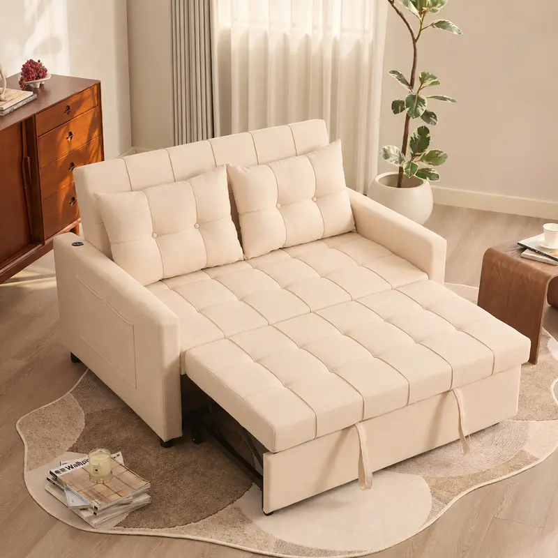 Sofá cama de 52" con cama extraíble, sofá, sofá cama convertible 3 en 1, sofá de dos plazas con respaldo ajustable sin escalones y bolsillo lateral, para sala de estar, dormitorio, apartamento, cama de día, sofás para sala