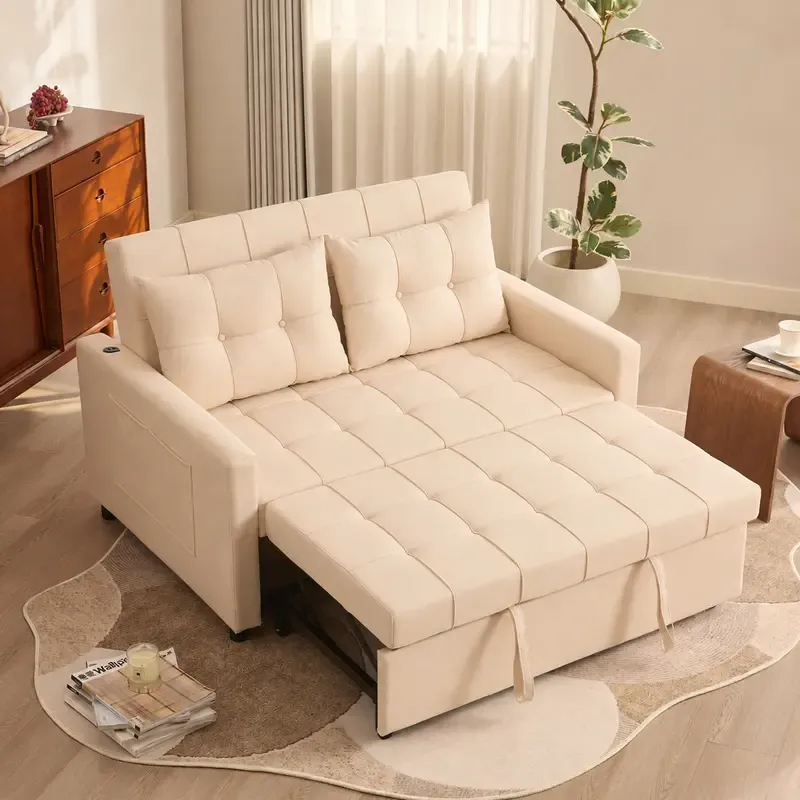 Sofá cama de 52" con cama extraíble, sofá, sofá cama convertible 3 en 1, sofá de dos plazas con respaldo ajustable sin escalones y bolsillo lateral, para sala de estar, dormitorio, apartamento, cama de día, sofás para sala