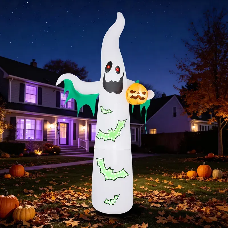 Figura inflable de 12 pies de la Parca con cabeza de calabaza espeluznante y 3 luces LED