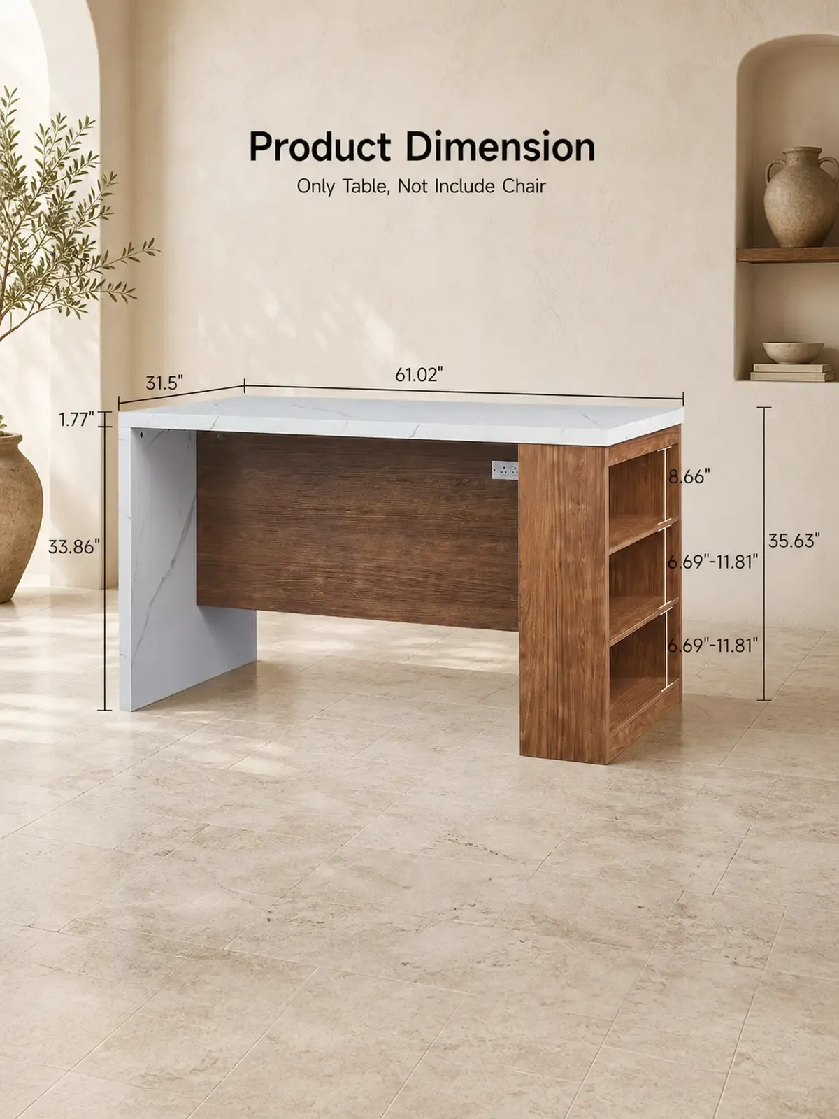 Isla de cocina de 61x31 pulgadas con luces LED y enchufes