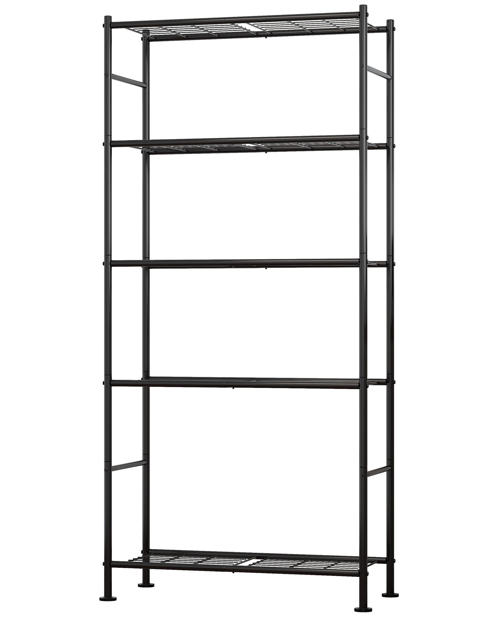 Storage Shelves - 5-Tier Metal Storage Shelves with Wall Anchoring Kit & Leveling Feet, Sturdy Steel Shelf Organizer for Kitchen, Laundry Room, Bathroom, 31.3" x 12.6" x 72", Black