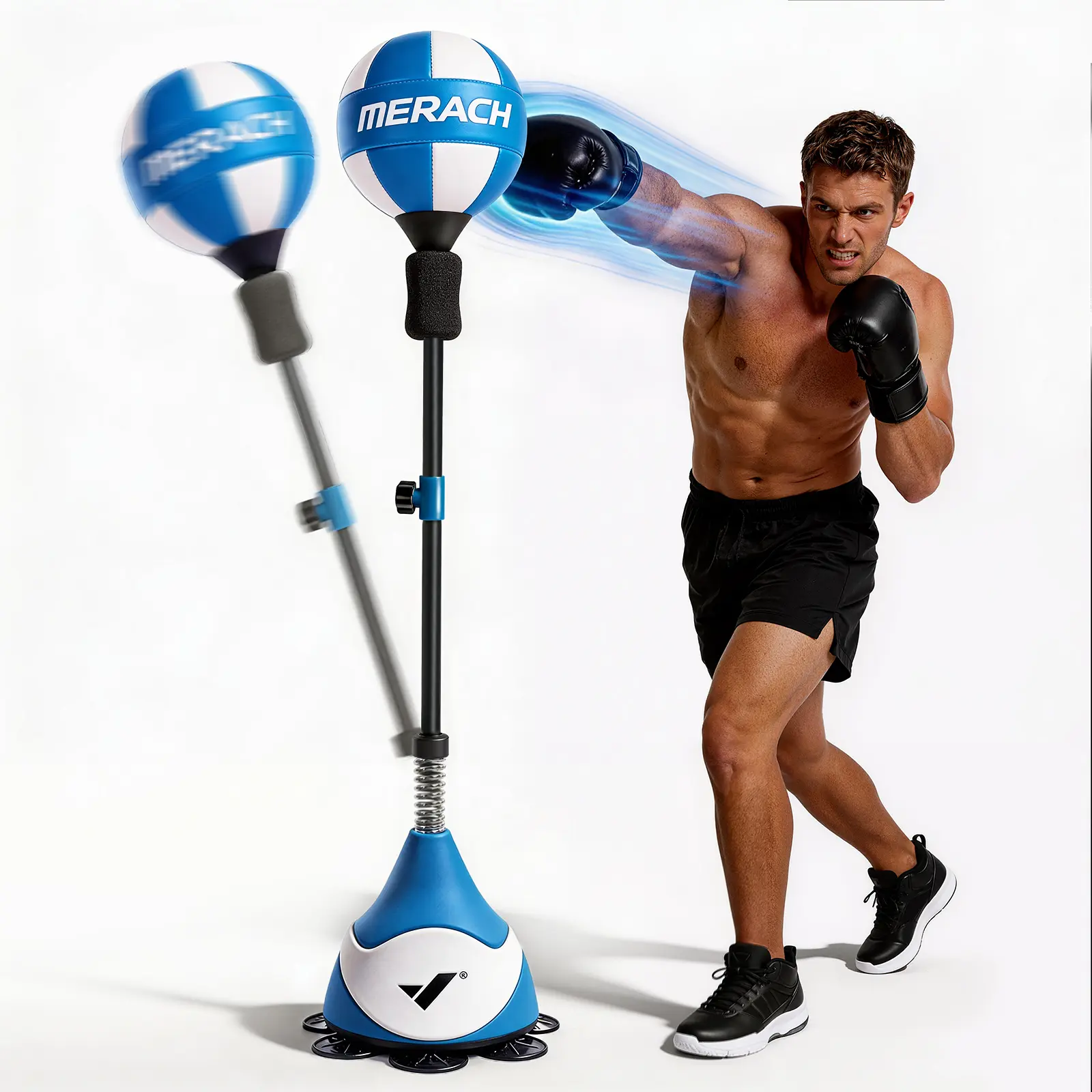 Saco de boxeo Merach con soporte y altura ajustable: saco de velocidad para entrenamiento, equipo de boxeo, alivio del estrés y fitness.