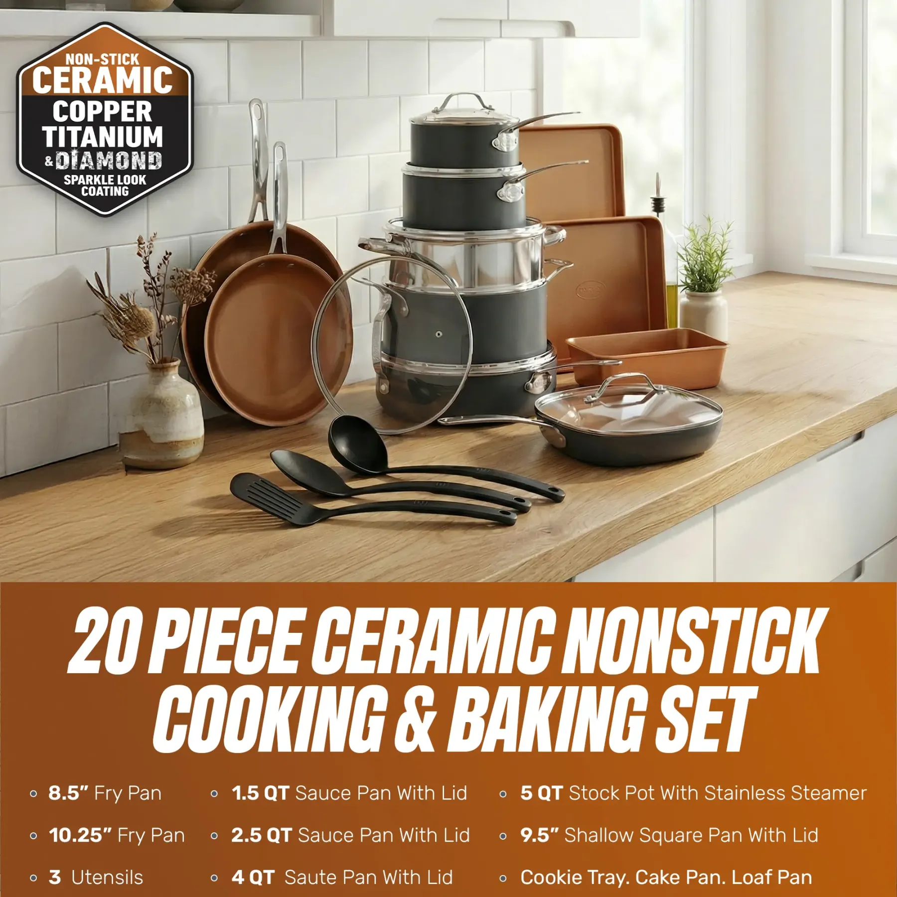 Juego de utensilios de cocina y repostería antiadherentes de la colección Ceramic