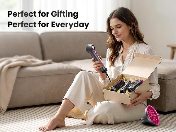 7-in-1 High-Speed Negative Ion Hot Air Styler & Blow Dryer Brush Set - Detachable Heads, Automatic Curler for Curly Hair, Straightening, Volumizing, Anti-Frizz, US Plug, Holiday Gift for All Hair Types