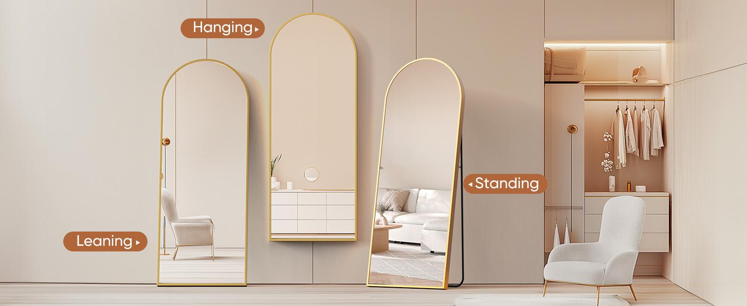 Sweetcrispy Shiny Lightweight Durable Stainless Steel Full Length Mirror, Freestanding Floor Mirror with Stand, Slim Frame Wall Mounted or Leaning for Bedroom, House Decor