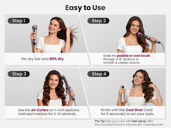 7-in-1 High-Speed Negative Ion Hot Air Styler & Blow Dryer Brush Set - Detachable Heads, Automatic Curler for Curly Hair, Straightening, Volumizing, Anti-Frizz, US Plug, Holiday Gift for All Hair Types