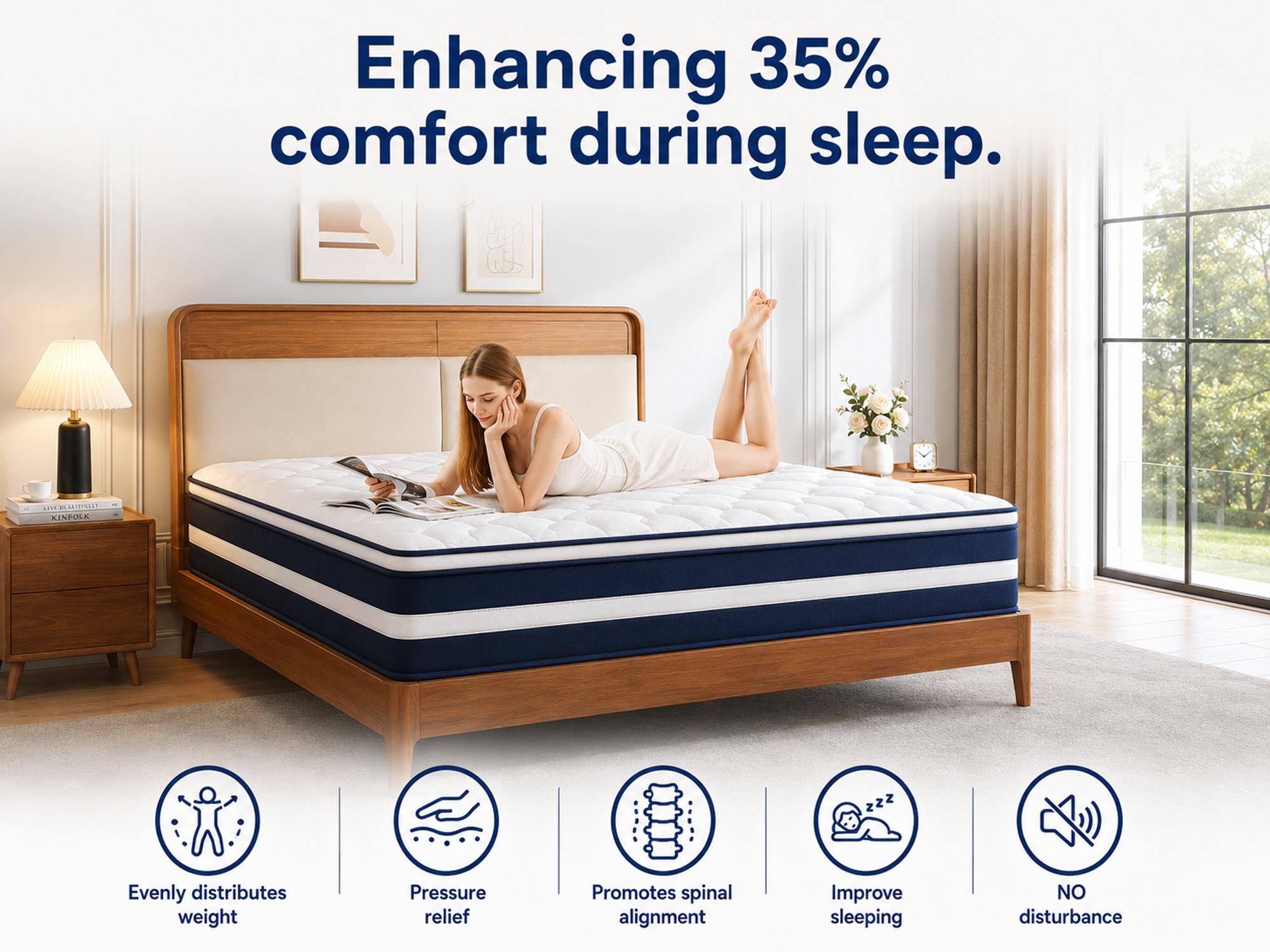 10/12/14 Inch Twin/Full//Queen/King , Fiberglass-Free Hybrid Mattress in a Box (Queen Size), Memory Foam & Pocket Spring, Pressure Relief, Motion Isolation, Zoned Back Support, Breathable Knit Cover, Soft Comfortable Black Mattress, Queen Size mattress