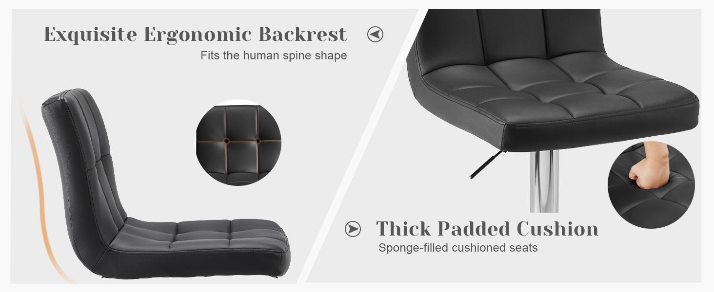 Sweetcrispy Armless Modern Adjustable Barstools - PU Leather Swivel Dining Chairs with Hydraulic Height Lift, Thick Seat Cushions, Backrests, Steel Frame for Home Kitchen Counter Use