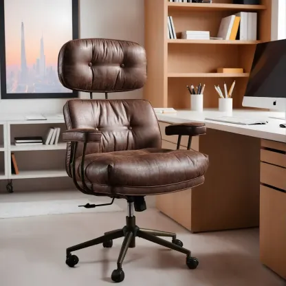 Silla de oficina de estilo moderno de mediados de siglo, de gran tamaño y con cojines gruesos