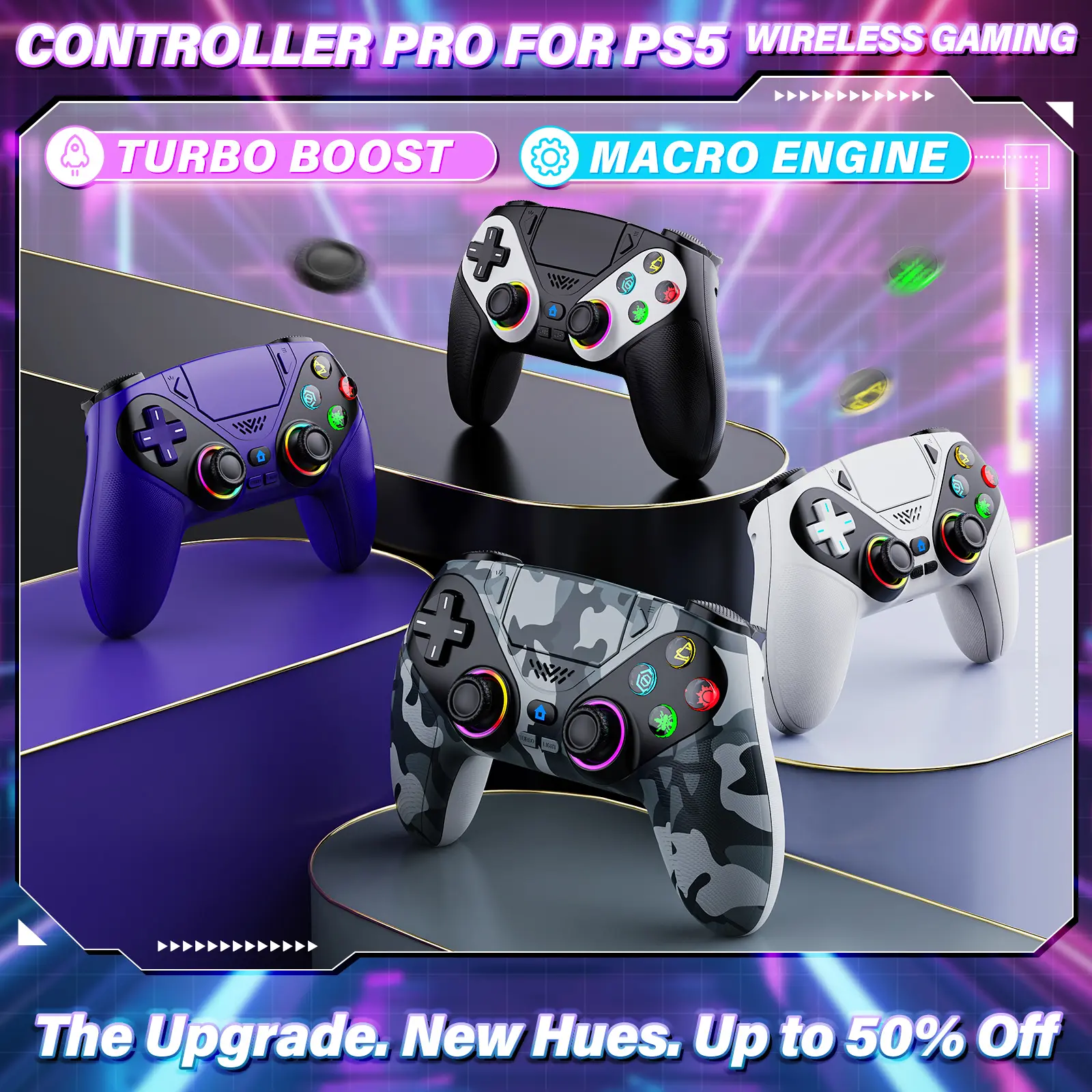 Mando inalámbrico Pro para PS5 - RGB, doble vibración, 1000 mAh