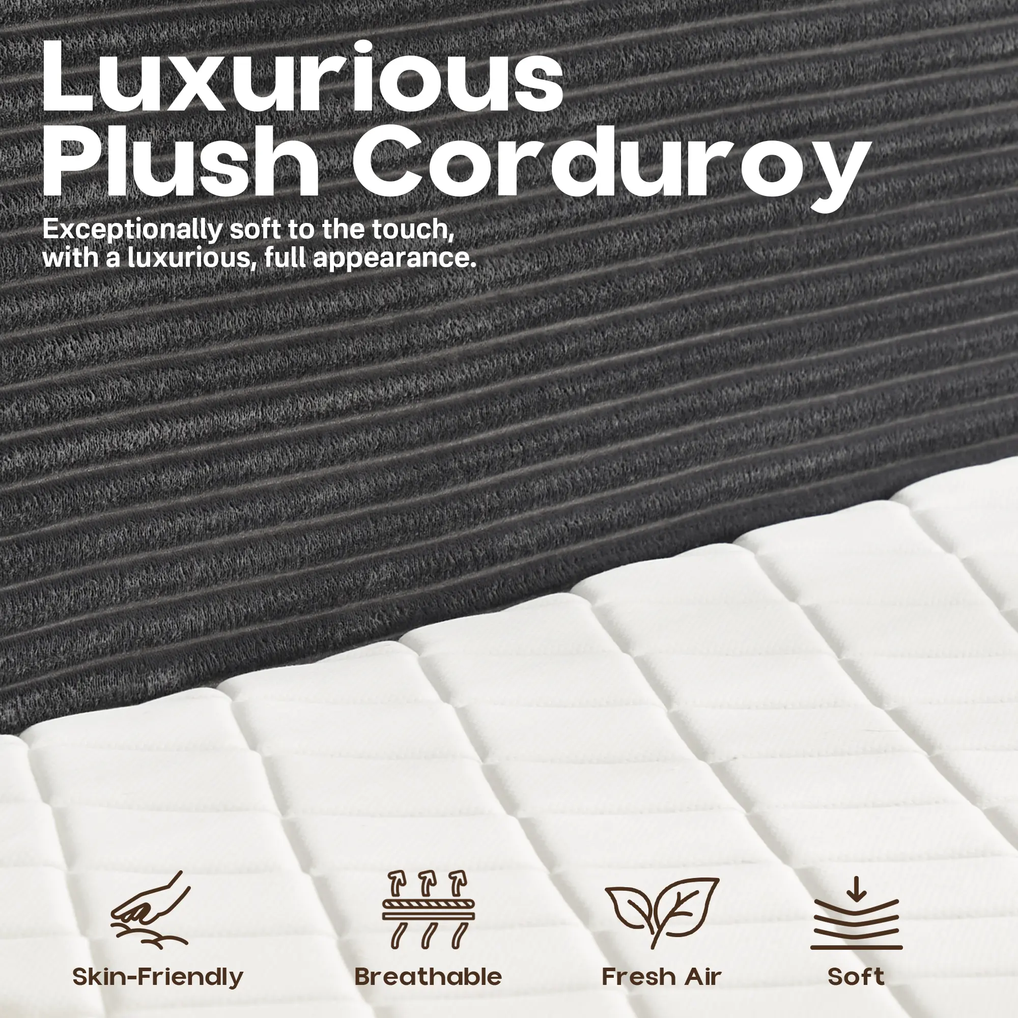 Cama moderna sin huesos todo en uno, cama a ras de suelo con pana suave y mullida para un sueño profundo, espuma viscoelástica de firmeza media para aliviar el dolor de espalda, colchón con aislamiento de movimiento en caja y sin necesidad de montaje.