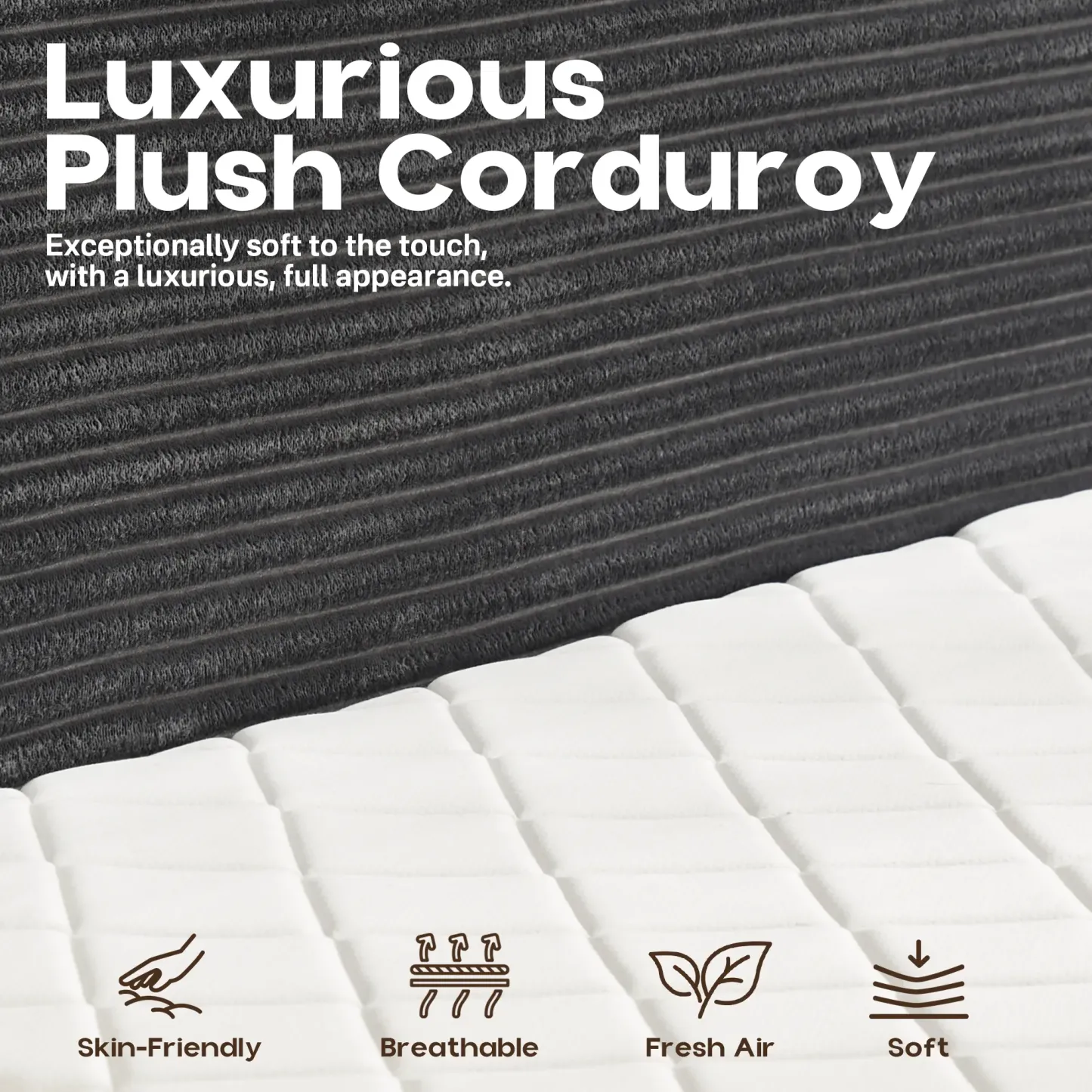 Cama moderna sin huesos todo en uno, cama a ras de suelo con pana suave y mullida para un sueño profundo, espuma viscoelástica de firmeza media para aliviar el dolor de espalda, colchón con aislamiento de movimiento en caja y sin necesidad de montaje.