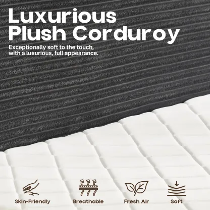 Cama moderna sin huesos todo en uno, cama a ras de suelo con pana suave y mullida para un sueño profundo, espuma viscoelástica de firmeza media para aliviar el dolor de espalda, colchón con aislamiento de movimiento en caja y sin necesidad de montaje.