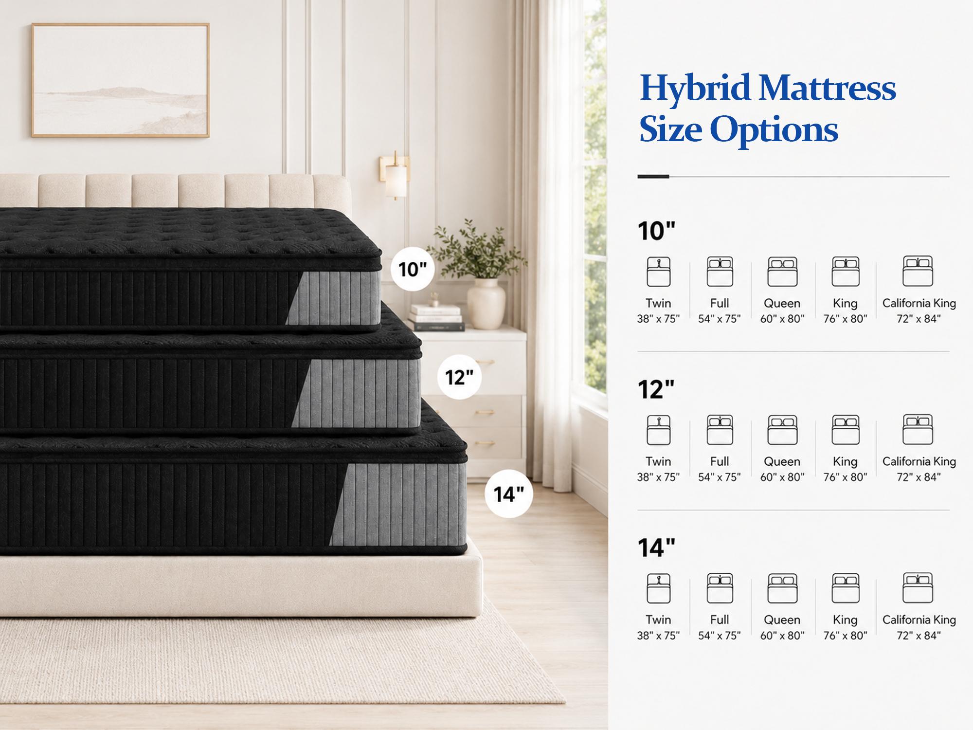 10/12/14 Inch Twin/Full//Queen/King , Fiberglass-Free Hybrid Mattress in a Box (Queen Size), Memory Foam & Pocket Spring, Pressure Relief, Motion Isolation, Zoned Back Support, Breathable Knit Cover, Soft Comfortable Black Mattress, Queen Size mattress
