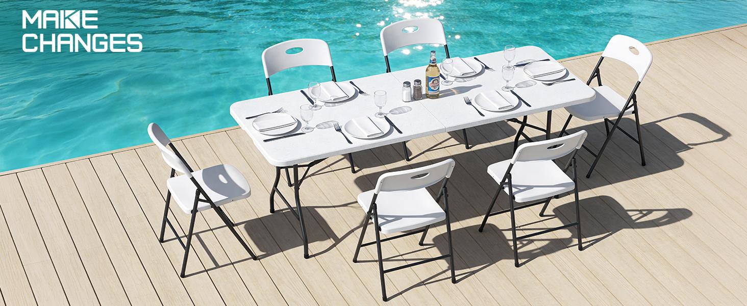 Heavy-Duty Plastic Folding Chair,heavy duty chairs, Ergonomic Back, Outdoor White Folding Chairs for Outside Indoor, Portable 350 lbs Capacity Heavy Duty Plastic Metal Foldable Chairs, Stackable & Portable, for Home, Party, Indoor & Outdoor Use
