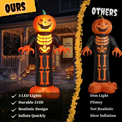Figura inflable de 12 pies de la Parca con cabeza de calabaza espeluznante y 3 luces LED
