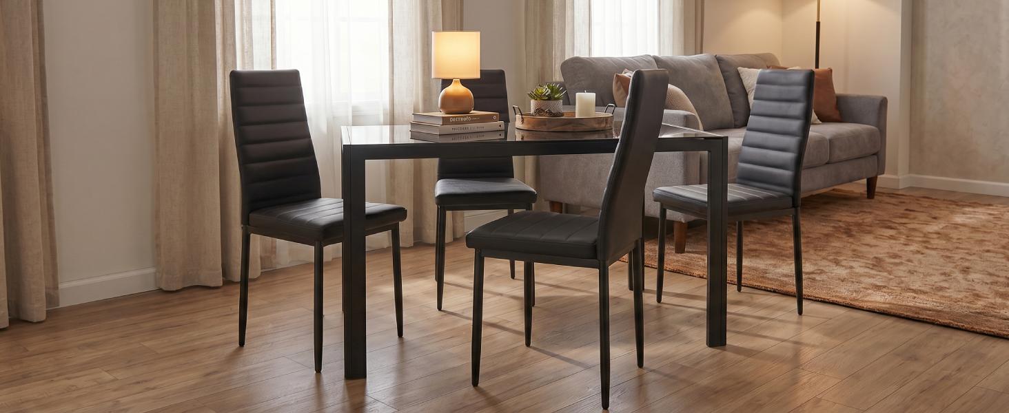 【2 Packages Shipping】Gizoon 5 Piece Glass Dining Table Set, Kitchen and Chairs for 4, PU Leather Modern Room Sets for Home, Kitchen, Living Room Furniture Apartment Furniture,dorm essentials,home decor