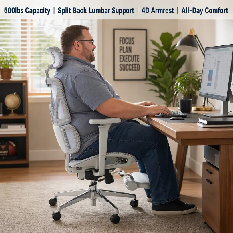 Silla de oficina comercial ergonómica de respaldo alto: reposabrazos ajustables en 6D, respaldo de malla de alta elasticidad, soporte lumbar de 3 zonas, asiento acolchado grueso, asiento ajustable ergonómicamente.