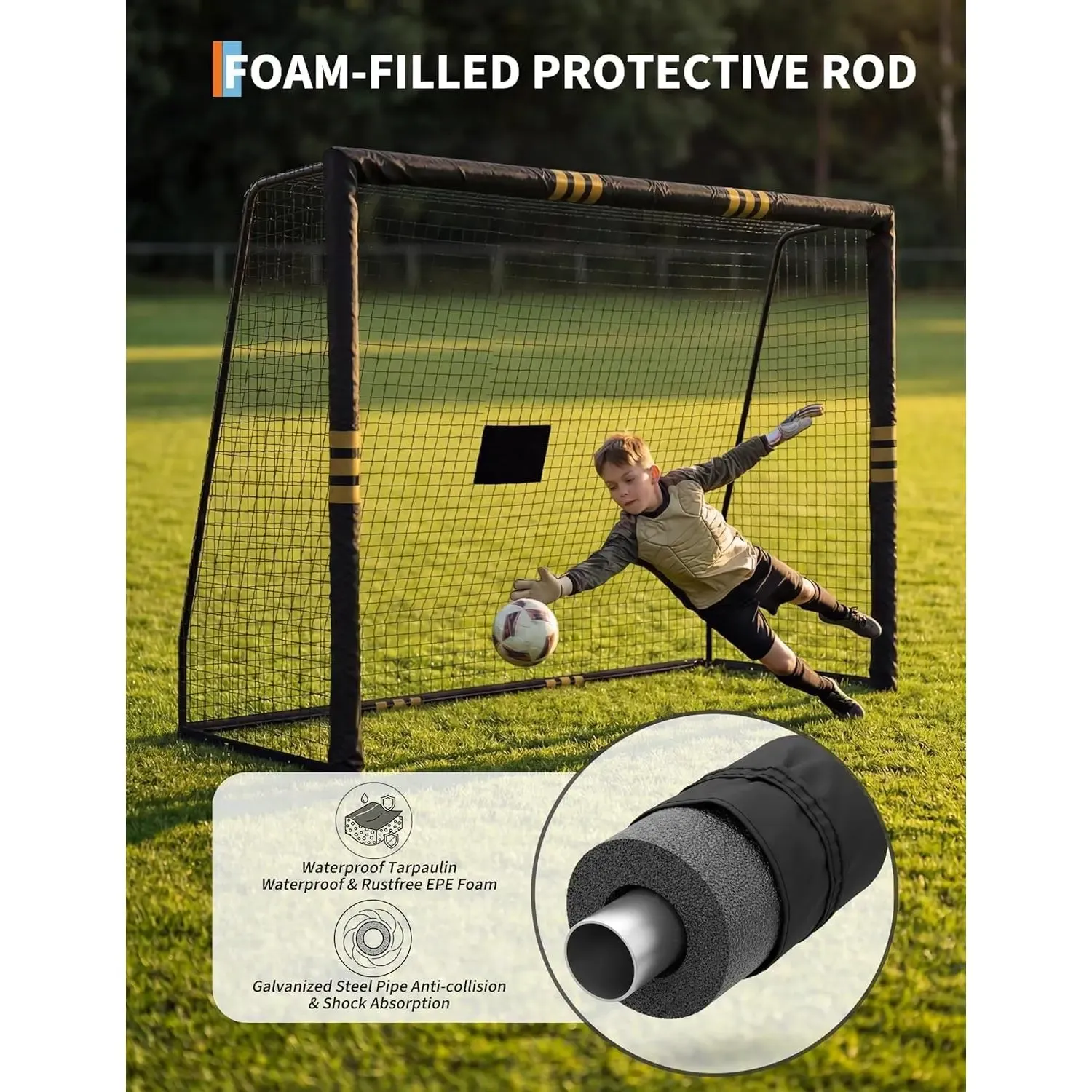 Portería de fútbol profesional: diseño resistente a la intemperie y con acolchado de espuma. Portería de fútbol para exteriores con red de malla cerrada para niños y adultos, pared de tiro de alta calidad para juegos recreativos y entrenamiento.