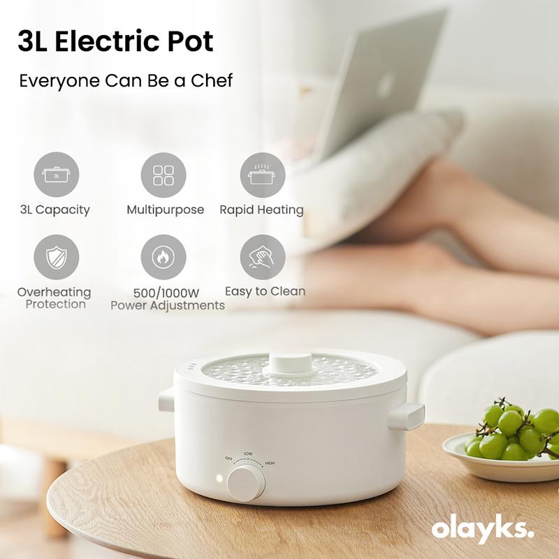 olayks Hot Pot Electric,2L Portable Electric Pot with Ceramic Non-stick Coating, Dual Power Multi-functional Romen Cooker for Steak, Pasta, Hot Pot, Ramen, Quick Heating and Overheat Protection Multi-Cooker Pressure Steamer,home essentials Steamboat Pot M