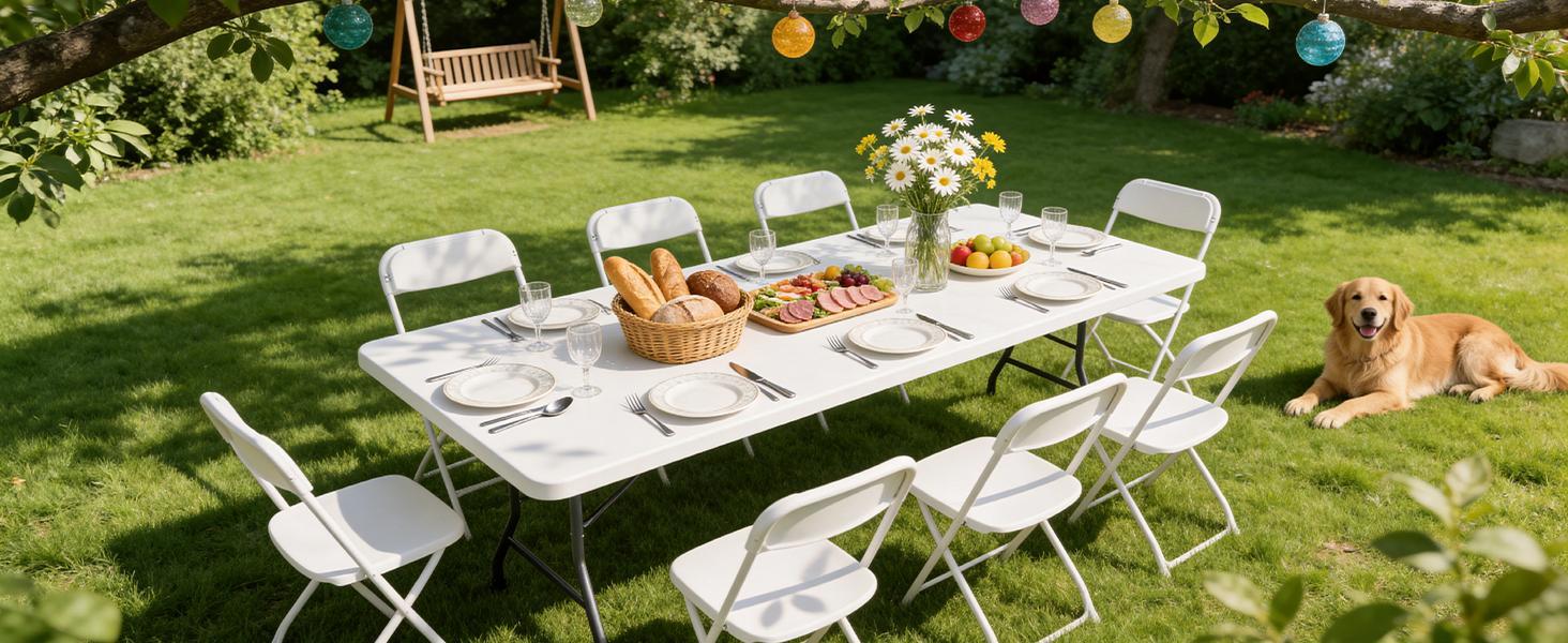 6FT Folding Table 2/4 Pack,Heavy Duty Plastic Foldable Tables with Carry Handles,Fold-in-Half Portable Utility Tables with Steel Legs for Party,Wedding,Banquet, Camping,Picnic,Event,Indoor Outdoor,White