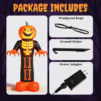Figura inflable de 12 pies de la Parca con cabeza de calabaza espeluznante y 3 luces LED