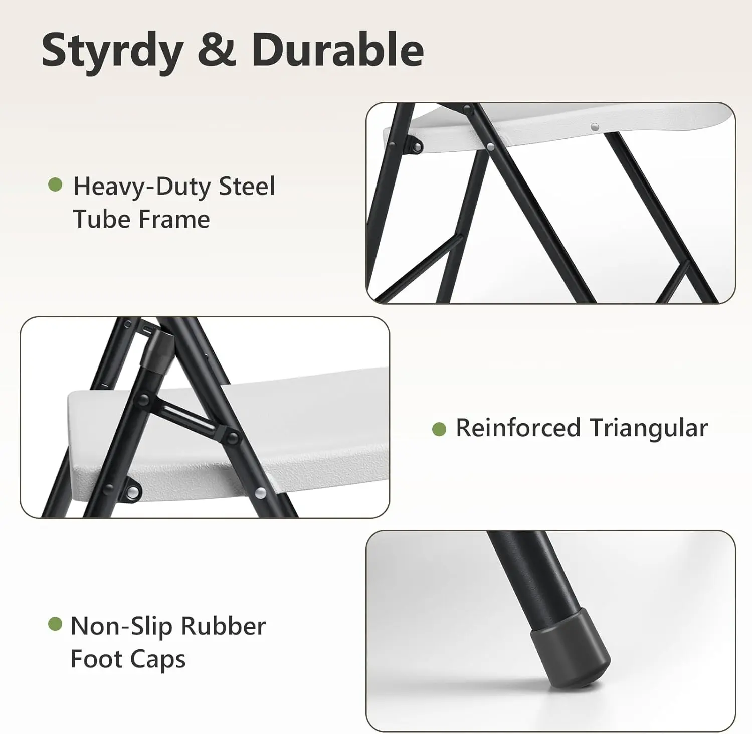 Silla plegable de plástico para trabajo pesado, blanco, 350 lbs