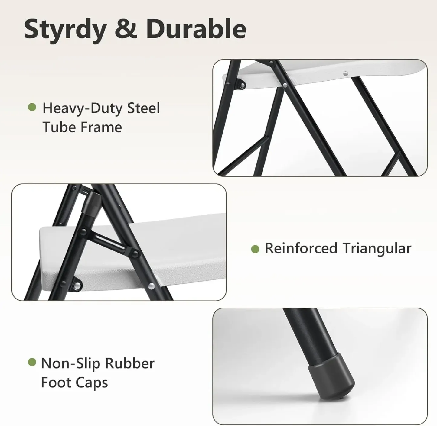 Silla plegable de plástico para trabajo pesado, blanco, 350 lbs