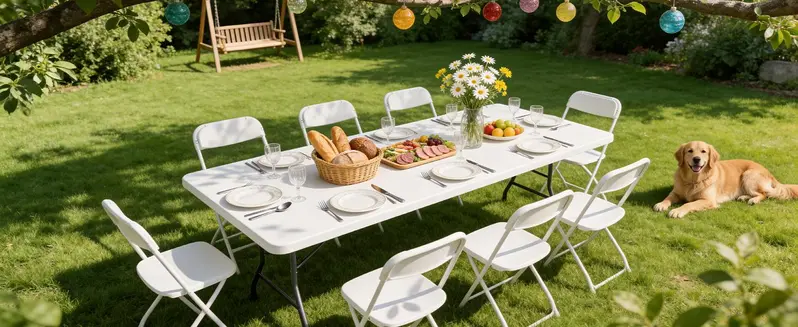 6FT / 36in Folding Table and Chairs Set for 8, Heavy Duty Fold-in-Half Plastic Dining Table with Carry Handle & 4 / 6 / 8 Folding Chairs, Portable Indoor Outdoor Table Set for Party, Camping, BBQ 6FT / 36in Folding Table and Chairs Set for 8, Heavy Duty Fold-in-Half Plastic Dining Table with Carry Handle & 4 / 6 / 8 Folding Chairs, Portable Indoor Outdoor Table Set for Party, Camping, BBQ