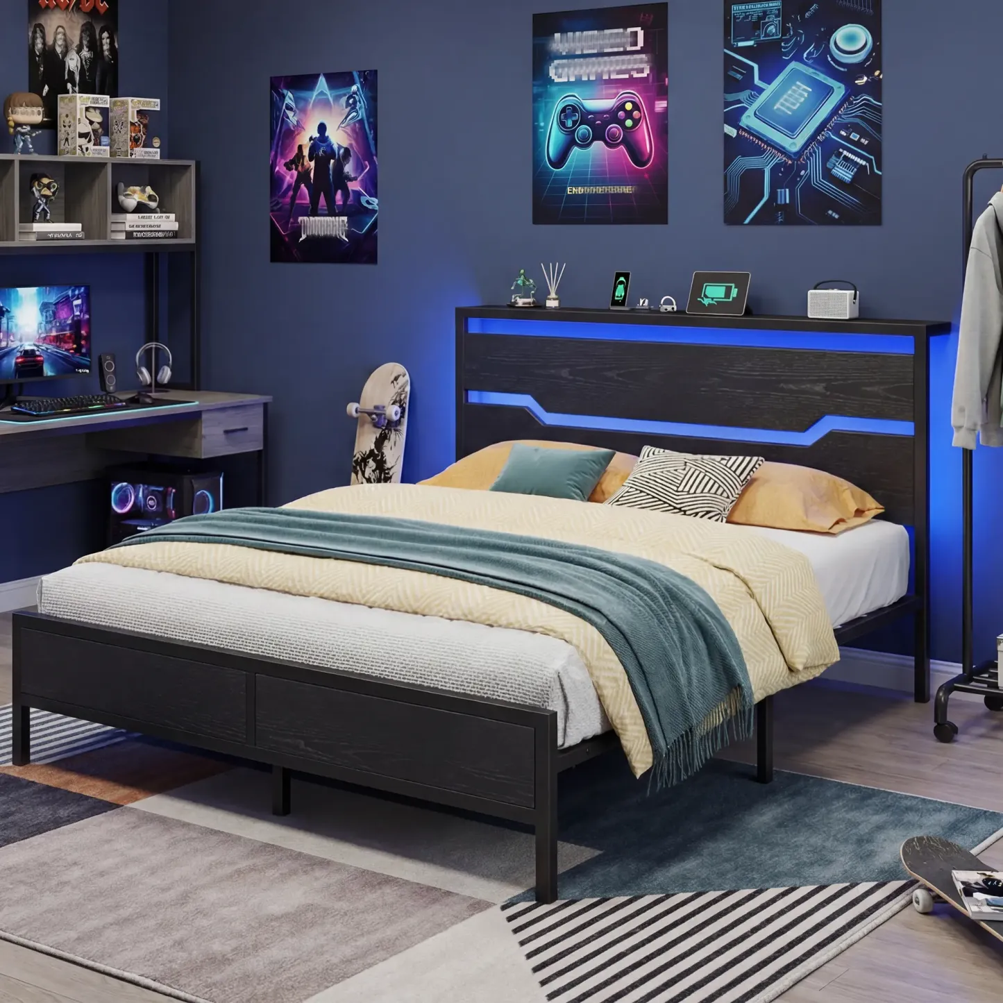 Estructura de cama LED con estación de carga