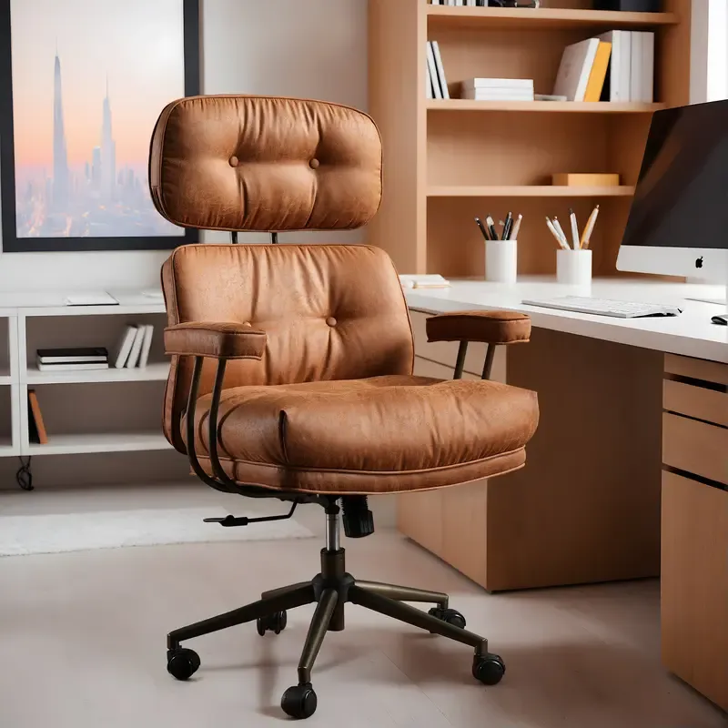 Silla de oficina de estilo moderno de mediados de siglo, de gran tamaño y con cojines gruesos