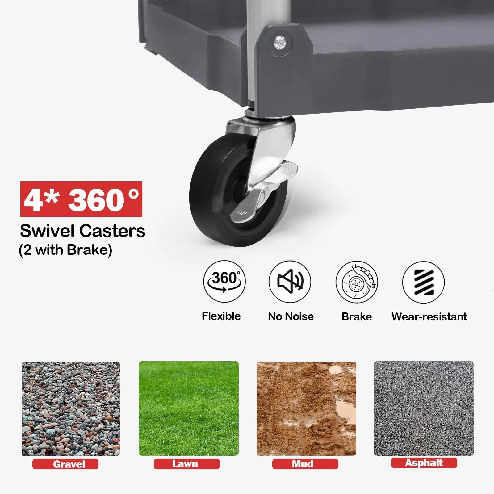 Carrito multiusos plegable de 3 niveles para el hogar y la oficina: capacidad de 150 libras, ruedas giratorias de 360° con freno, listo para usar, organizador con ruedas versátil.
