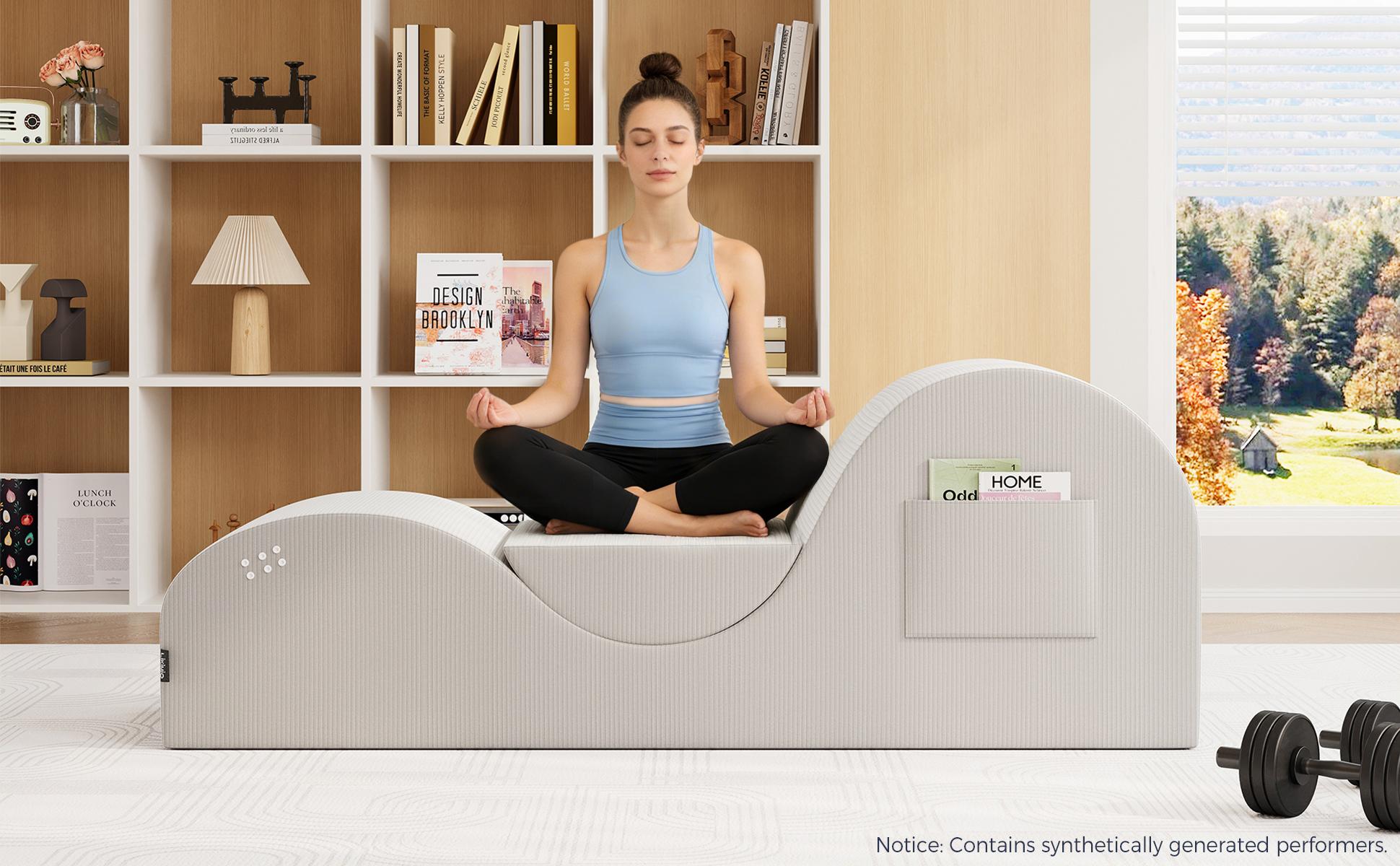 LIKIMIO Corduroy Ergonomic Yoga Chair for Adults - Double-Cushioned, Cushioning, Flexible, Headrest, Non-Plastic Indoor Lounger with Removable Headrest, Waist Cushion, Footrest, Side Pockets, Non-Slip Bottom, High-Density Sponge, Double-Cushioned Indoor L