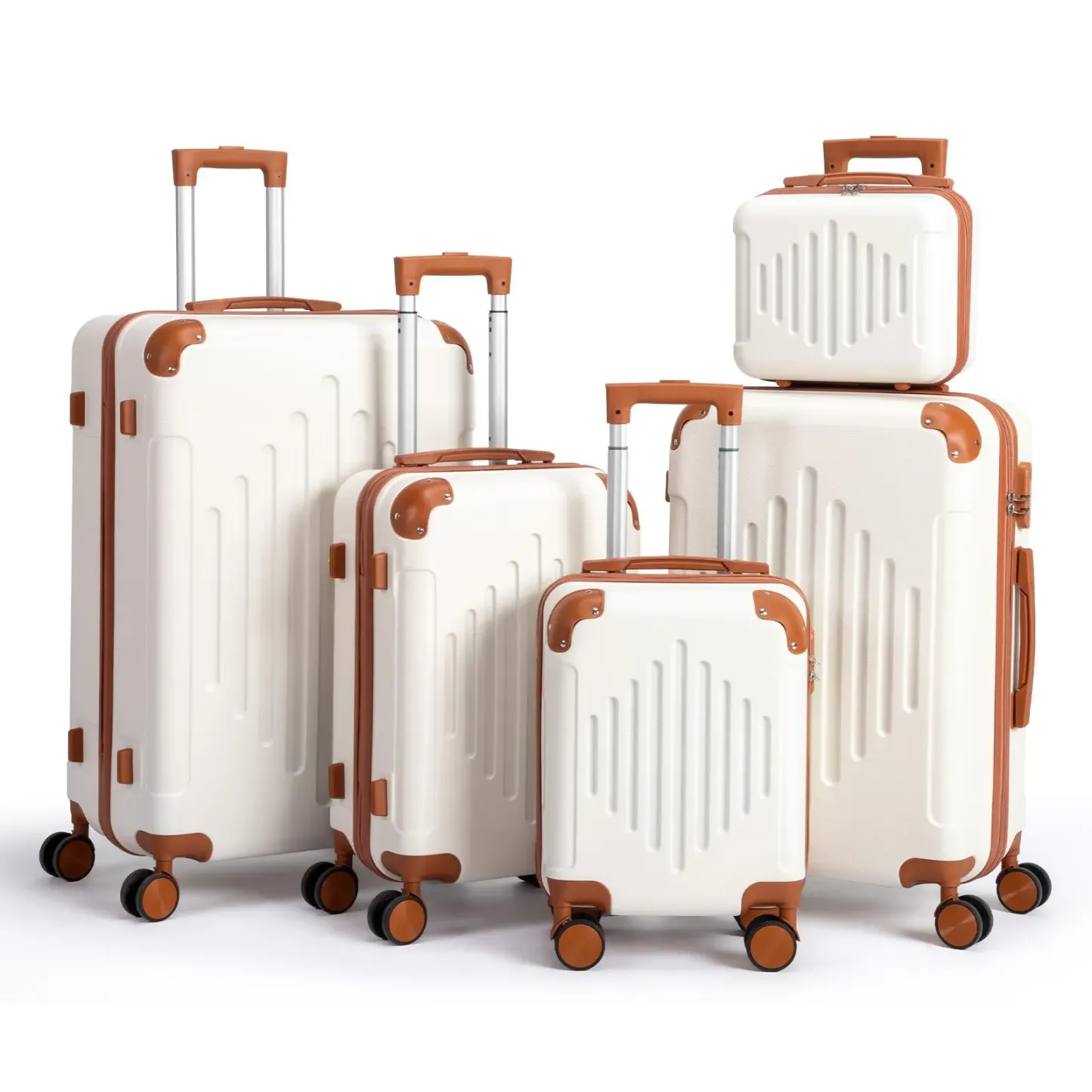 【Aprovecha la oferta】 Juego de maletas rígidas de 5 piezas; maletas ligeras de gran capacidad fabricadas en plástico ABS con candado TSA, ruedas giratorias dobles y asa ergonómica; aptas para viajes internacionales y de negocios.