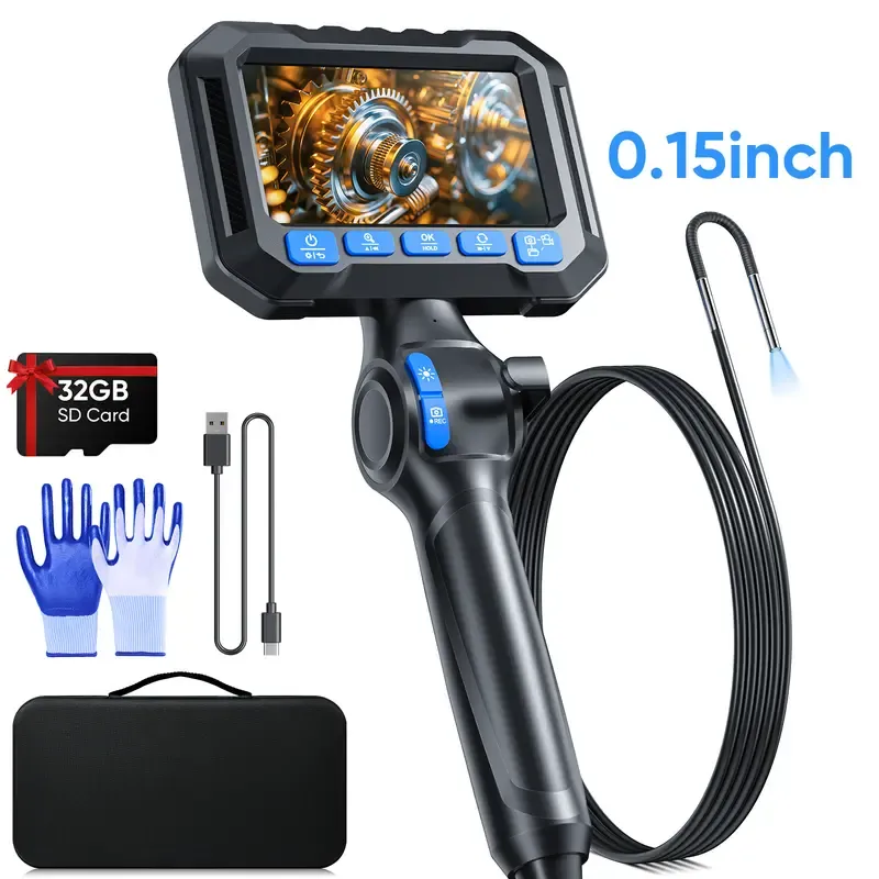 Endoscopio bidireccional con cámara (0,33"/0,23"/0,15") y luz; boroscopio flexible, impermeable y giratorio; cámara articulada tipo serpiente para inspección de automóviles, mecánica, paredes, vehículos, desagües y proyectos de mejoras del hogar.
