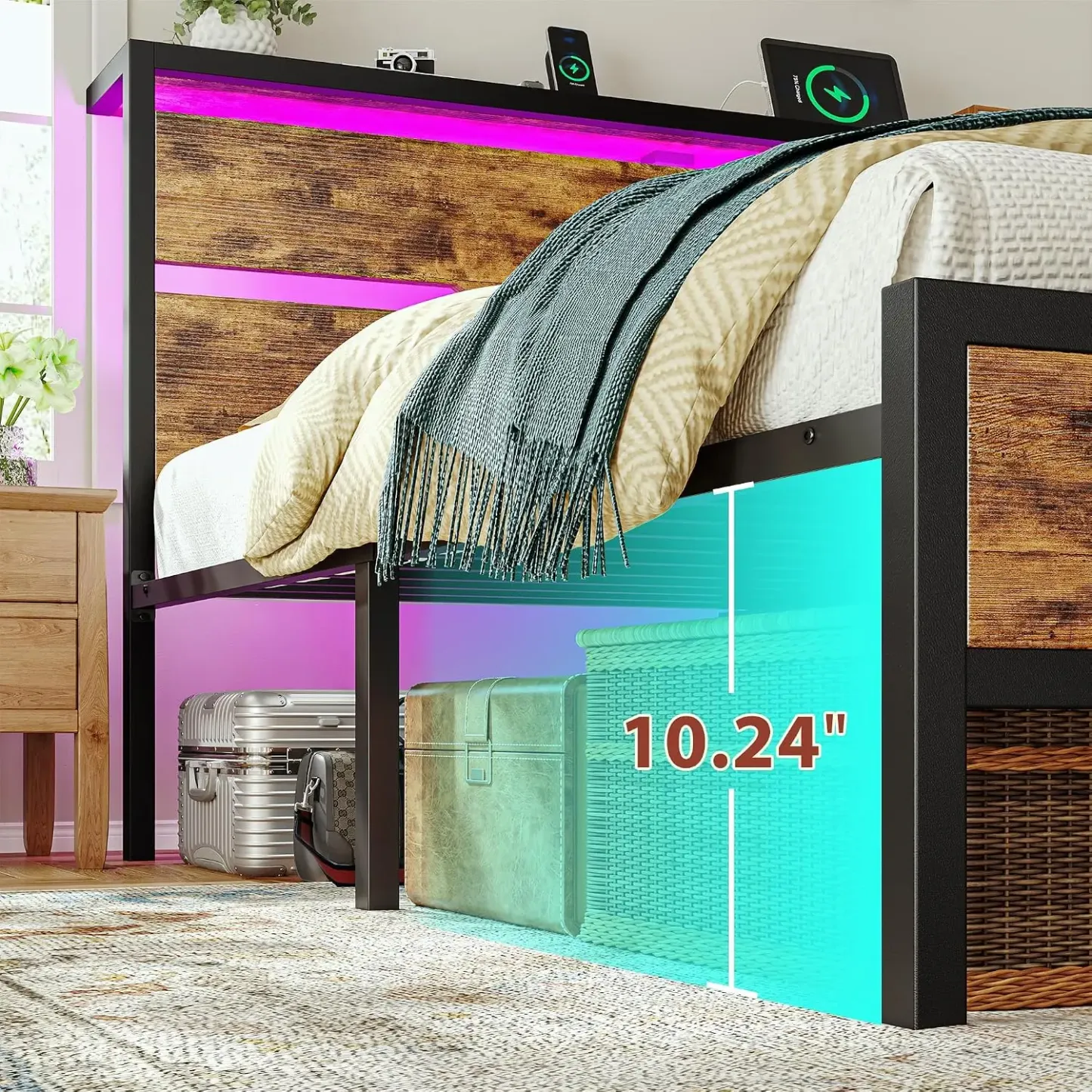 Estructura de cama LED con estación de carga