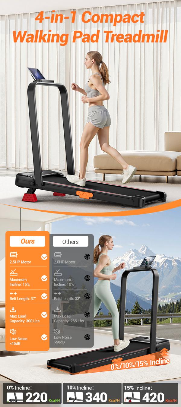 Umay Incline Treadmill, Incline Walking Pad Treadmill with 300 LBS Capacity for Home and Office，Summer wins Home Workout Machine treadmills for home tiktokshopbacktoschool