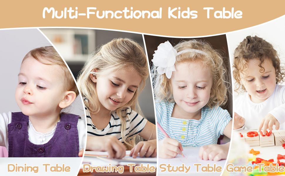 YJ-Garvee Adjustable Table and 2 Chairs,1 Table Set with Graffiti Desktop, Perfect for Reading, Drawing, Playing, and Eating, Designed for Toddlers with Height Adjustable Features