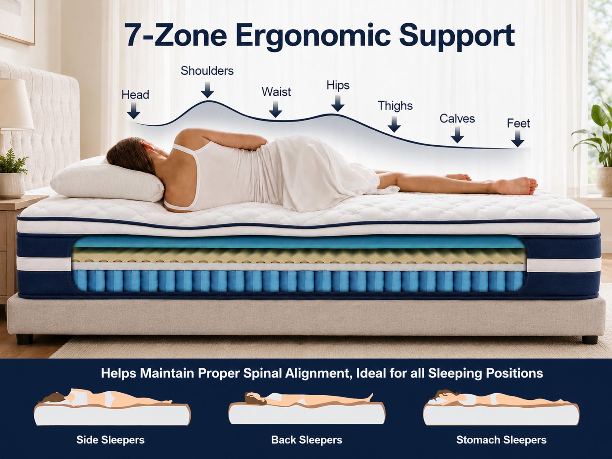 10/12/14 Inch Twin/Full//Queen/King , Fiberglass-Free Hybrid Mattress in a Box (Queen Size), Memory Foam & Pocket Spring, Pressure Relief, Motion Isolation, Zoned Back Support, Breathable Knit Cover, Soft Comfortable Black Mattress, Queen Size mattress