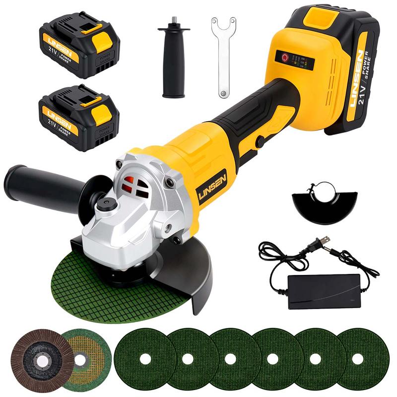 (2 baterías) Amoladora angular y pulidora de 21 V: rotación ajustable en tres velocidades (4000 a 10 000 rpm). Motor sin escobillas de alta eficiencia, adecuado para tareas de amolado, pulido y eliminación de óxido